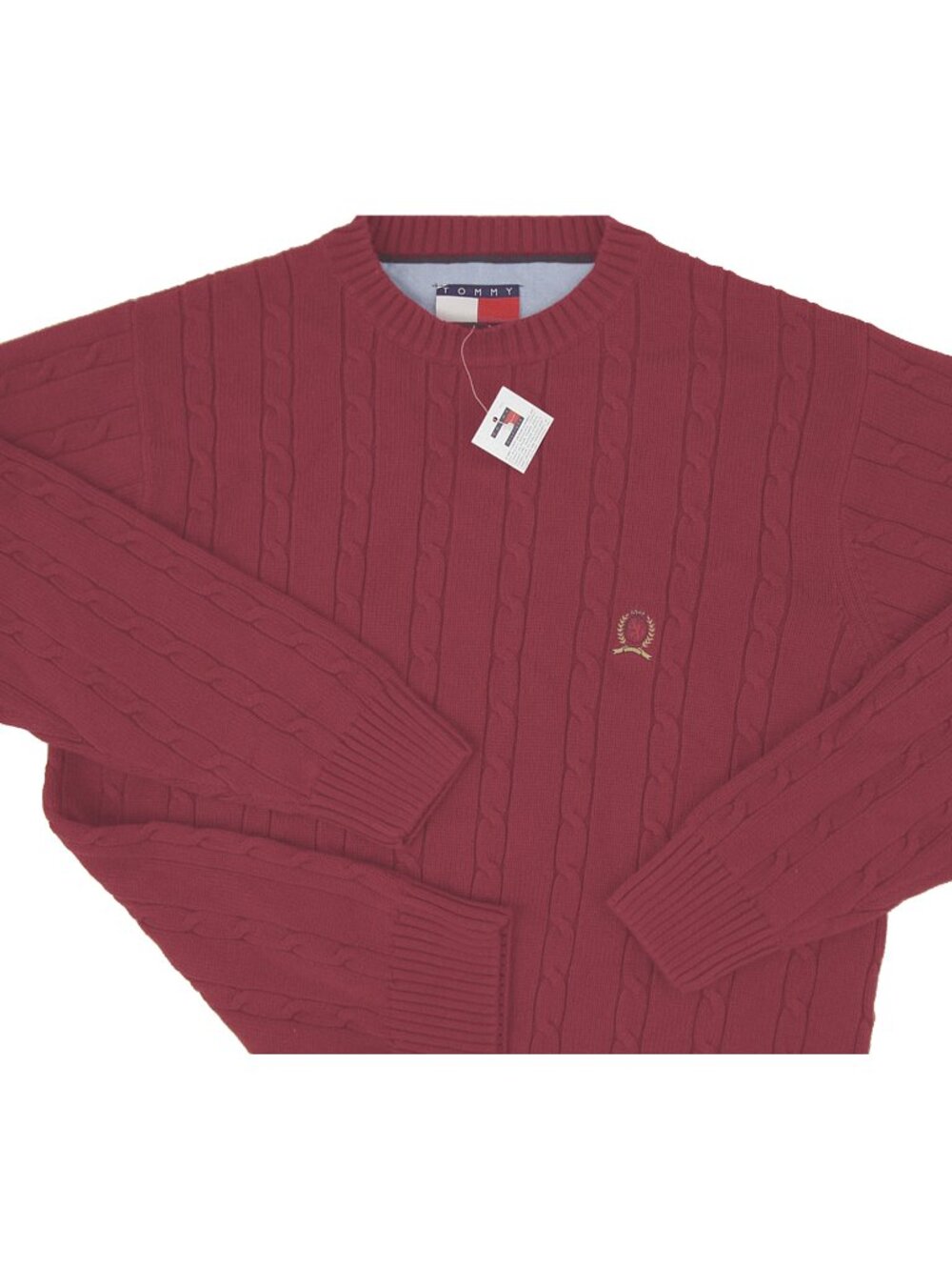 NEW Vintage Tommy Hilfiger Cable Knit Sweater! Brick Red Tommy Crest on Chest
